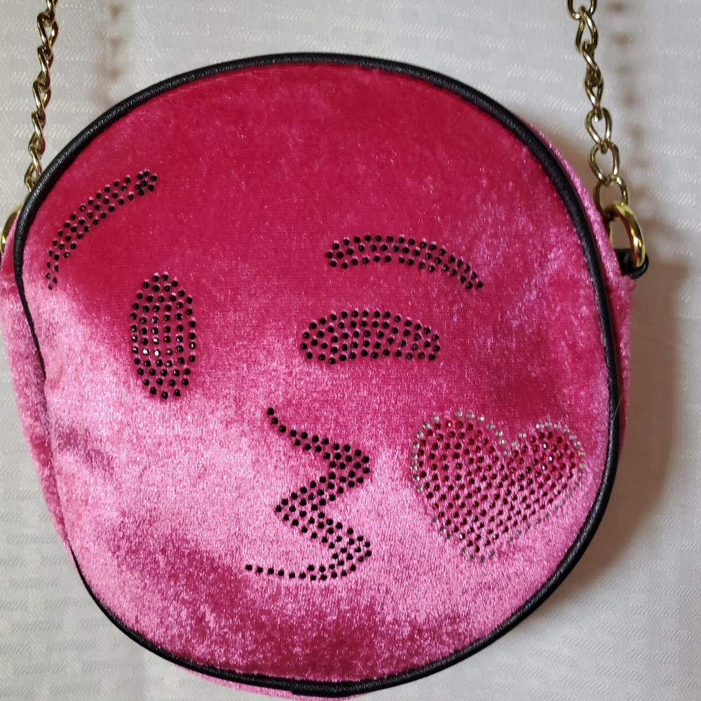 Olivia Miller Pink Velvet Kissy Face Emoji Purse